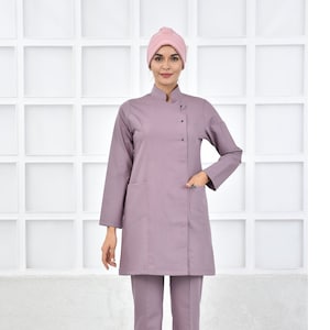 Muslim Scrubs Uniform, Lylac Nurse Uniform, Dentist Doctor  Medical Healtcare Uniform, 4 Way Stretch Scrub Set, KKRVZ1046