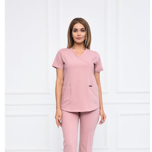 Light Lylac Scrub Uniform with Personalization, Add Your Own Name and Logo Embroidery Service, Doctors Nurses Hospital Scrub Set, GRN1032