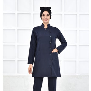 Muslim Scrubs Uniform, Dark Blue Nurse Uniform, Dentist Doctor  Medical Healtcare Uniform, 4 Way Stretch Scrub Set, KRVZ1033