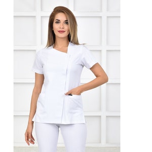 Nurse Scrubs Top Only, Personalized Customizable Embroidered Women's Medical Optic White Scrubs Top for Nurses, WHT1022-TOP