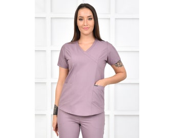 Nurse Scrubs Top Only, Personalized Customizable Embroidered Women's Medical Lylac Scrubs Top for Nurses, GRN1046-TOP