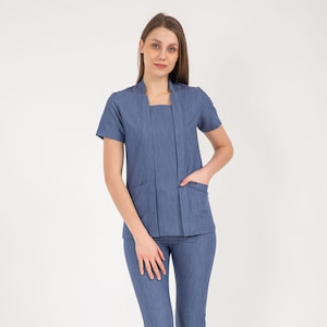 Denim Color Scrub Set,Nurse Scrub, Scrub Tops, Scrub Set Woman, Scrub For Woman, Scrub Uniform for Woman, Medical Scrub, Scrub Dress, SQRCLR