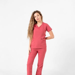 Dried Rose Color Scrub Set, Nurse Scrub, Scrub Set Woman, Soft Scrub, Scrub Uniform for Woman, Medical Scrub Dress, BTFCOL-0001-12