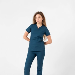 Petrolium Green Scrub Set, Couture Comfort: Exclusive Scrub Sets for Medical Fashionistas, DRCOL-0001-6