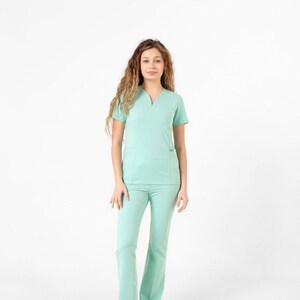 Water Green Scrub Set, Elevate Your Uniform: Designer Scrub Sets for Healthcare -DRCOL-0001-9