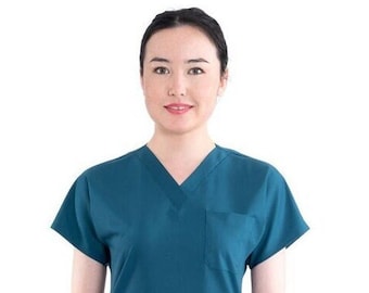 Petrolium Green Nurse Scrub Top Only, Medical Uniform, Personalized Nurse Dress,Spa Doctor Surgeon Patient Care Uniform,LVN LPN EMT,BU1021LV
