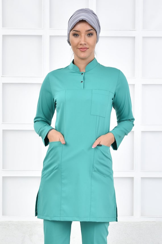 green nurse dress uniform Scrub Top Only, Turquoise Uniform, Scrub Dress, Pharmacist Uniform, Women's Hospital Uniform, YHKM1047-TOP Titanic ball gown