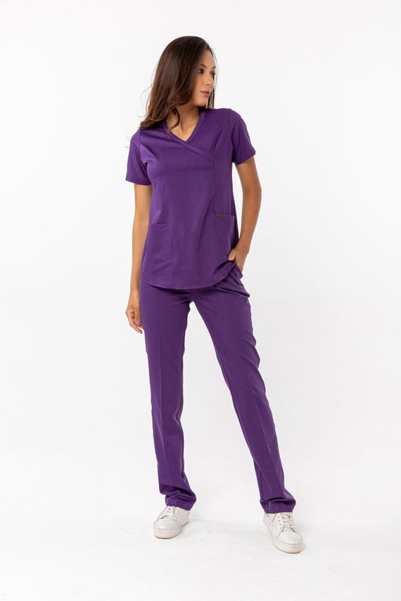 Comfortable Purple Scrub Set Nurse Uniform Elasticated - Etsy