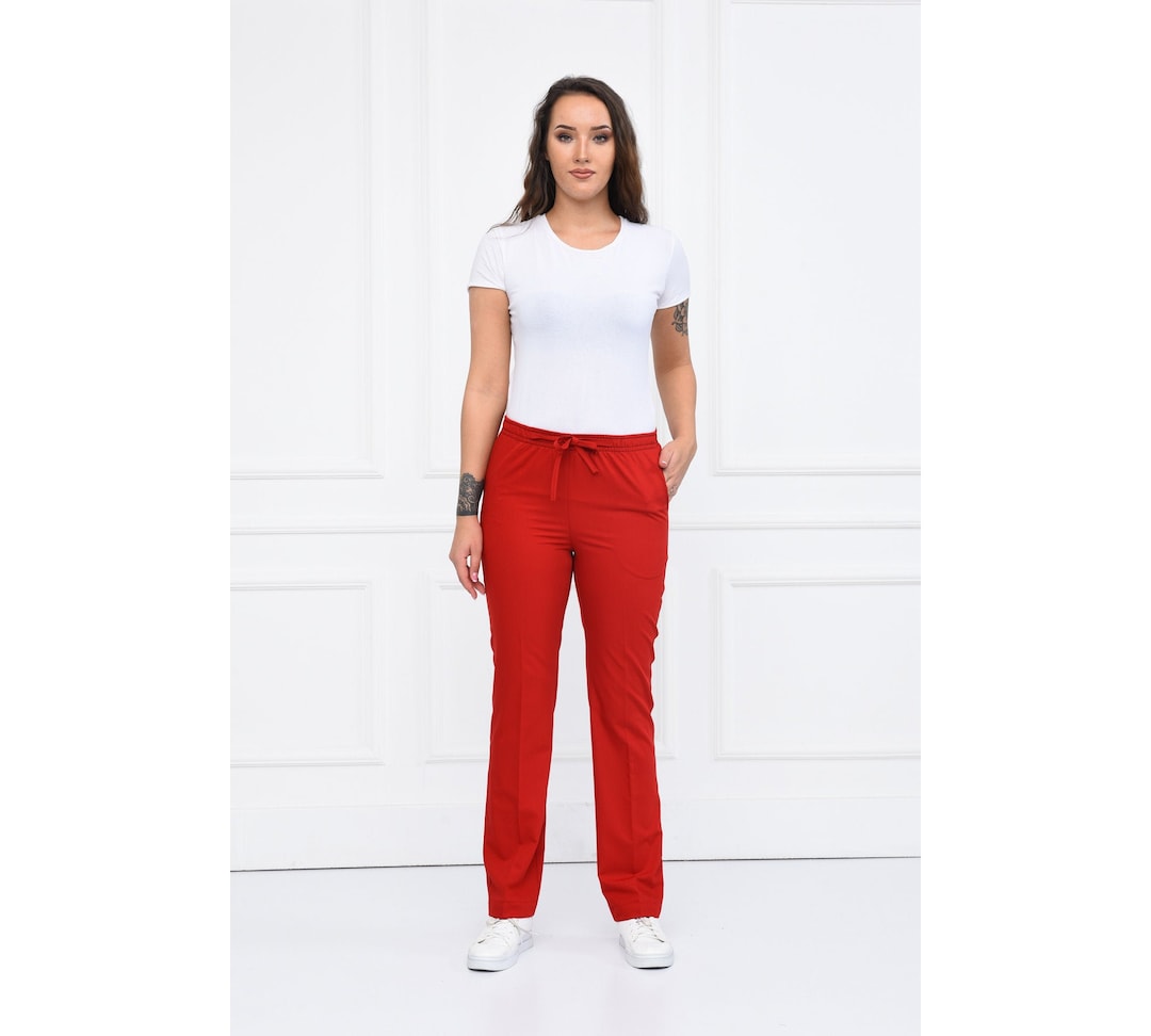 Nurse Doctor Scrubs Bottom, Red Medical Scrub Pants for Women, 4 Way