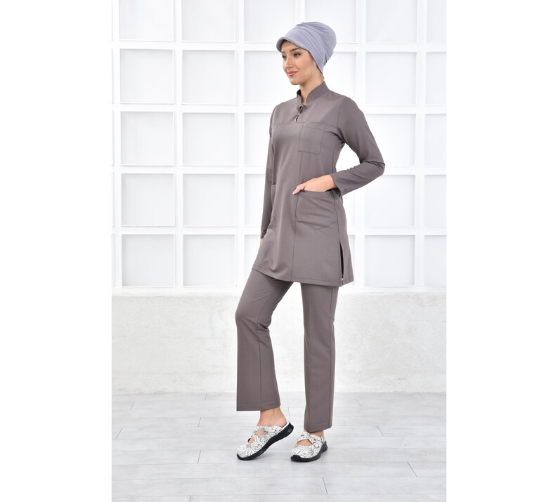 Add Your Own Text Embroidery to Scrub Uniforms, Dark Beige Scrub Set ...