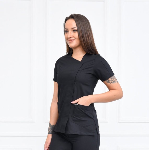 Nurse Black Scrubs Top Only, Personalized Customizable Embroidered Women's  Medical Black Scrubs Top for Nurses, WHT1035-TOP 