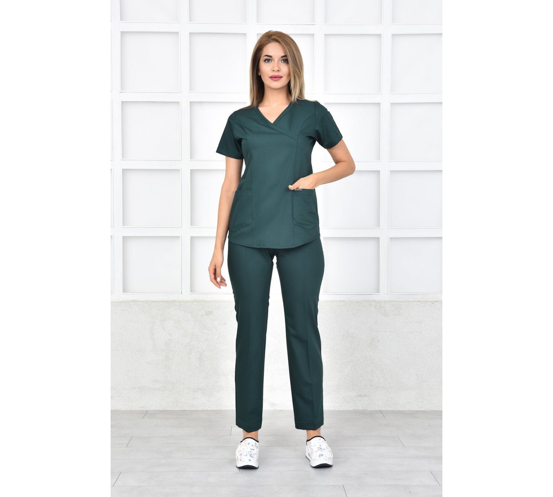 Embroidered Women's Emerald Green Medical Scrub Set With Etsy UK