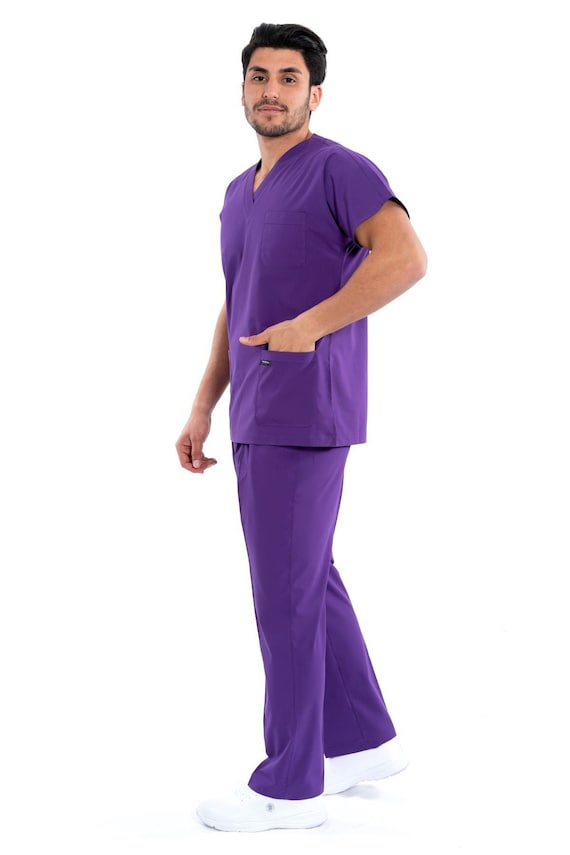 Men's Purple Scrub Set, Easy Care Nurse Uniform, Custom Scrub,terry Cotton  Uniform, Medical Scrub,odor Resistant Scrubs,e1204tc 