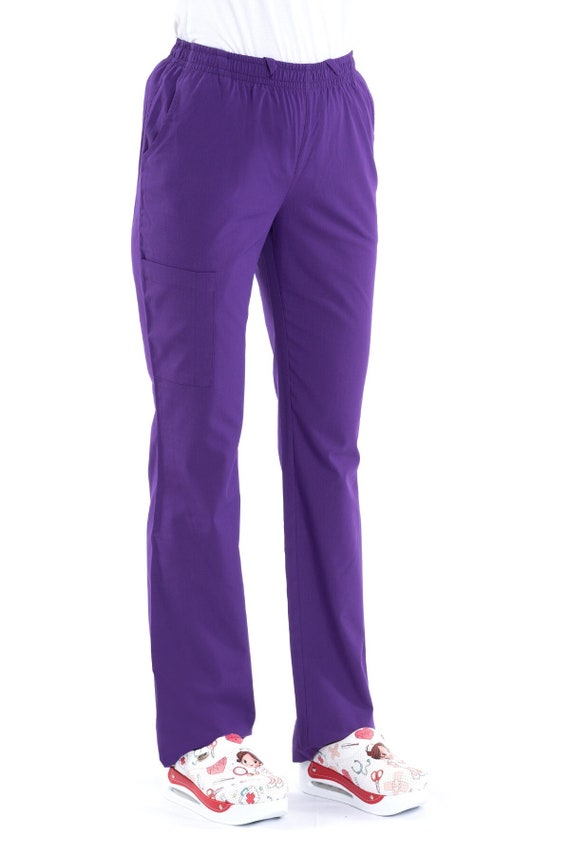 Women's Purple Nurse Pants, Scrub Bottoms, Spa Cargo Pants, Jogger