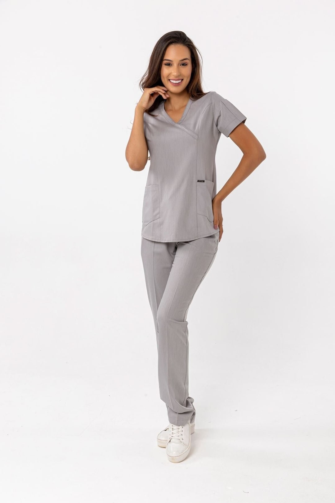 Comfortable Light Grey Scrub Set, Nurse Uniform,elasticated Doctor