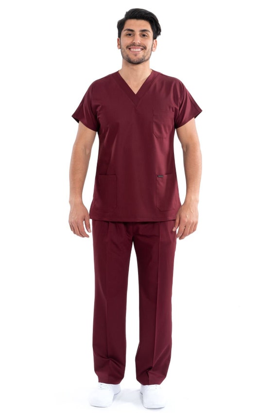 Men's Dark Burgundy Scrub Set Easy Care Nurse Uniform - Etsy