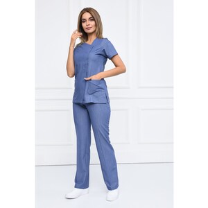 Add Your Own Text Embroidery to Scrub Uniforms, Denim Color, Doctors ...