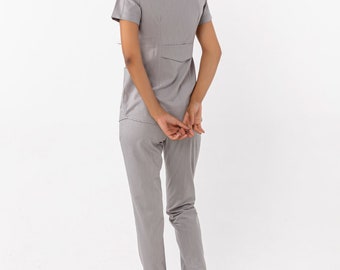 Women's Stretchable Scrub Suit - Stone Grey
