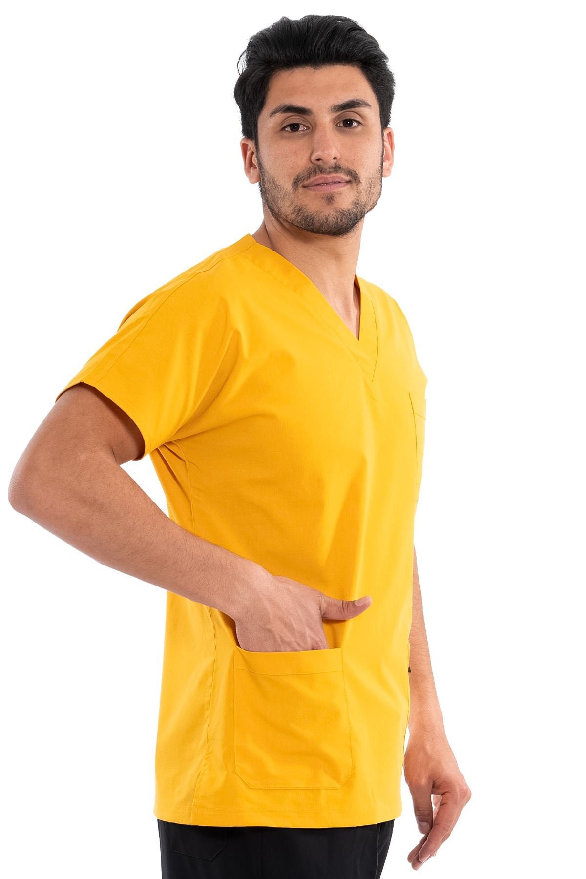 Men's Mustard Scrub Top Only, Comfortable Nurse Uniform, Custom Scrub, Terry Cotton Uniform, Medical Doctor Dentist Scrubs Top, EU1203TC