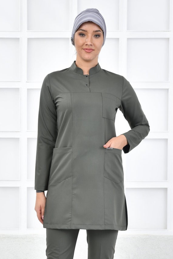 Scrub Top Only, Light Khaki Uniform, Scrub Dress, Nurse Pharmacist Uniform, Women's Hospital Uniform, YHKM1034-TOP