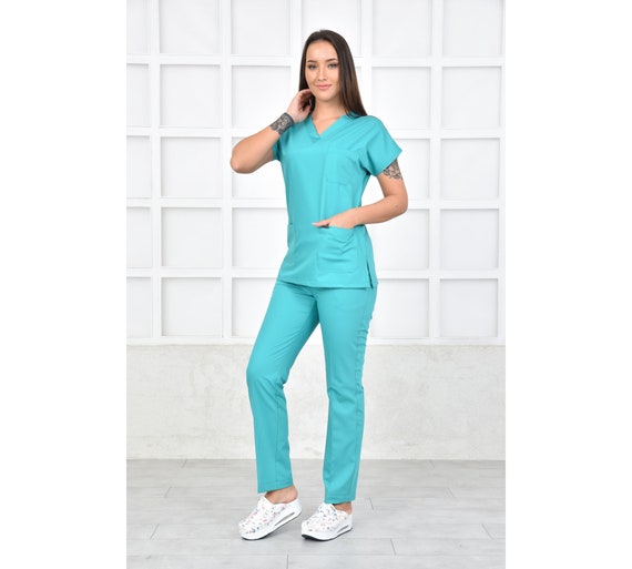 Nurse Scrubs Top Only, Personalized Customizable Embroidered Women's  Medical Turquoise Green Scrubs Top for Nurses, GRY1047-TOP 