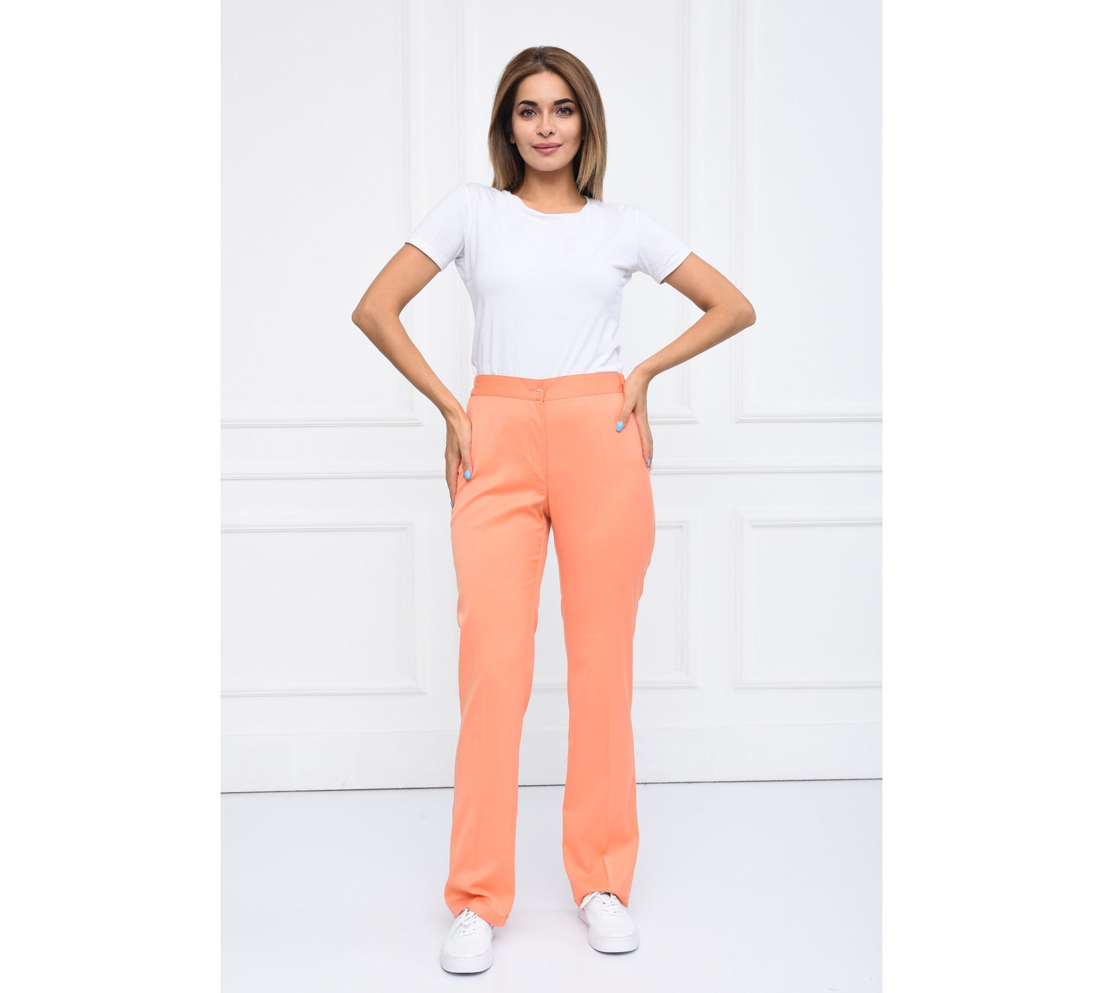 Embroidered Women's Salmon Color Medical Scrub Set with Etsy