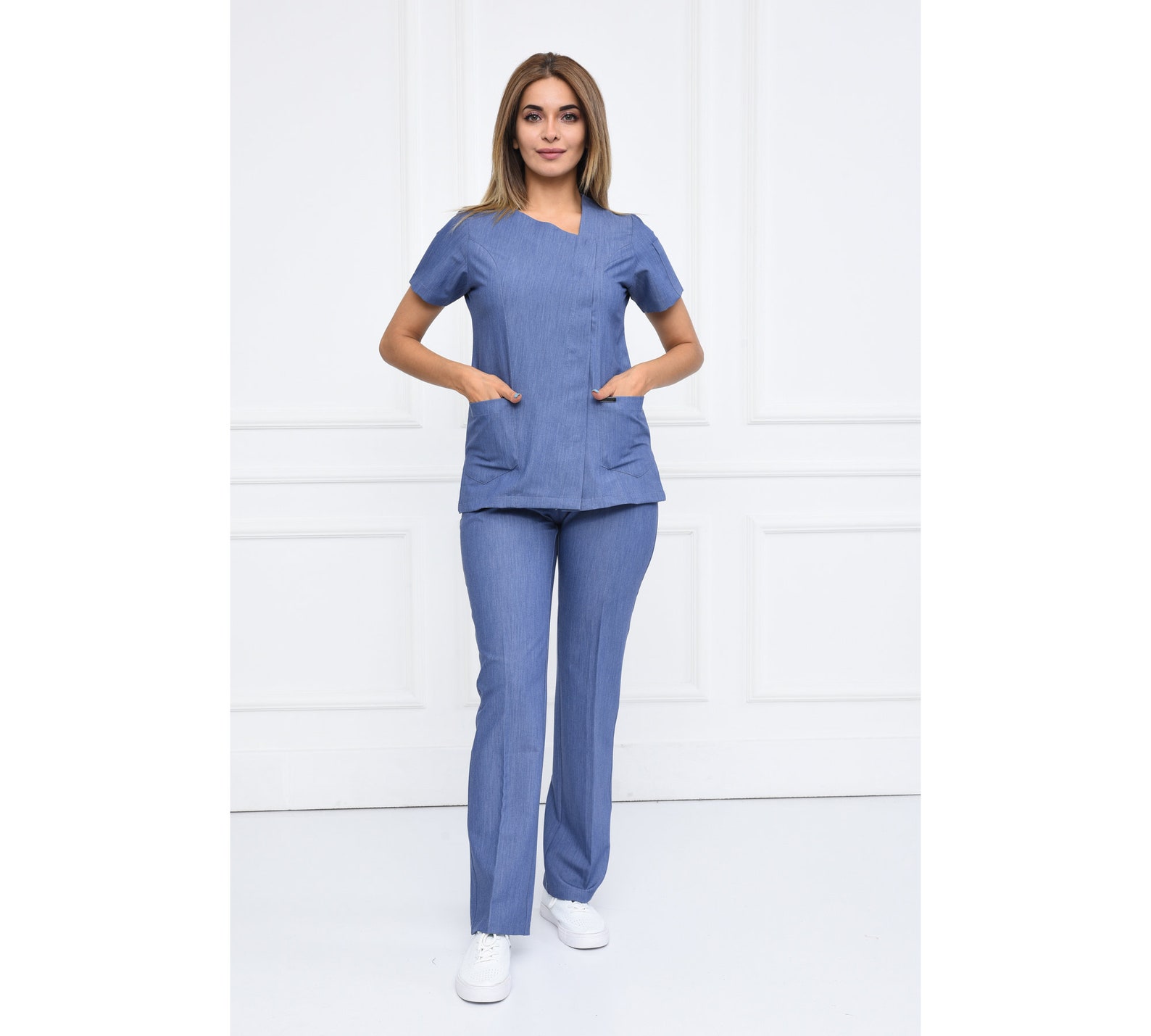 Add Your Own Text Embroidery to Scrub Uniforms, Denim Color, Doctors ...