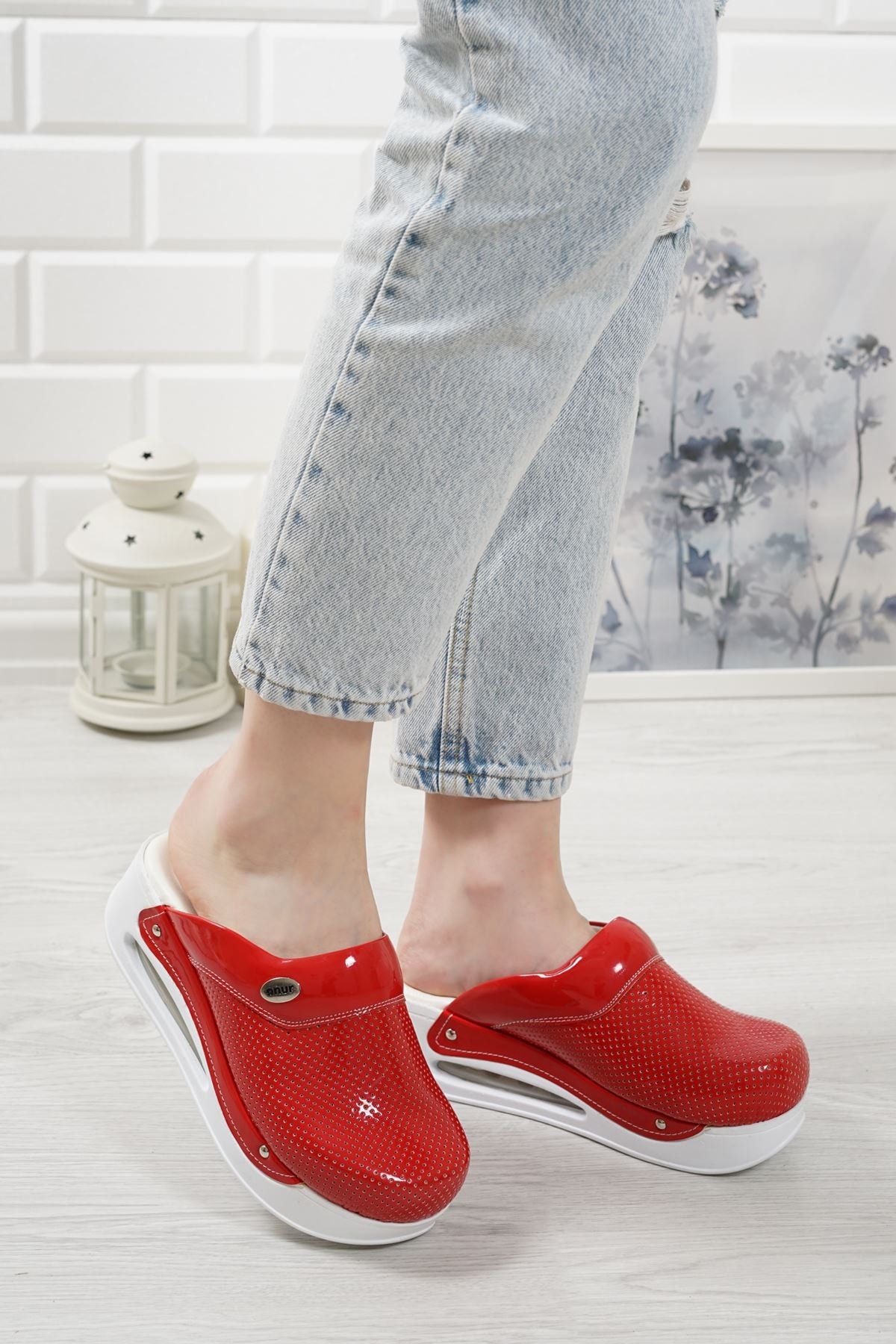 red nursing clogs