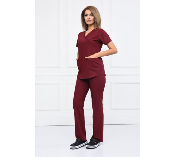 Nurse Scrubs Top Only, Personalized Customizable Embroidered Women's  Medical Dark Burgundy Scrubs Top for Nurses, GRN1019-TOP 