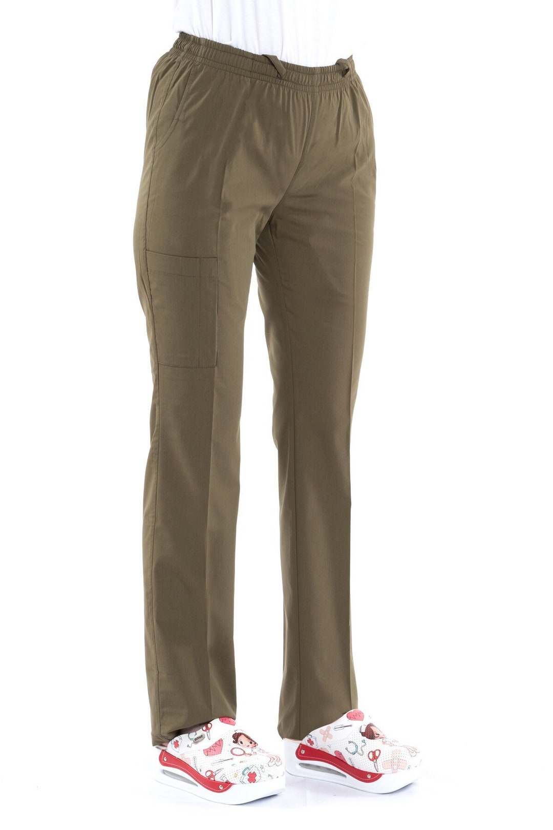 Women's Khaki Nurse Pants, Scrub Bottoms, Spa Cargo Pants, Jogger Scrub Pants, Dental Hygienist