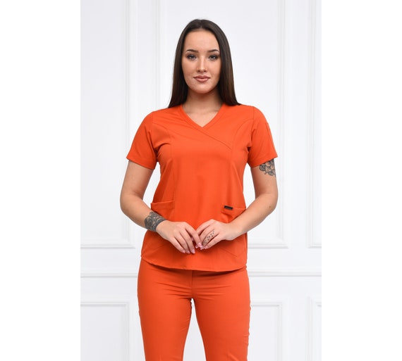 Nurse Scrubs Top Only, Personalized Customizable Embroidered Women's Medical  Dark Orange Scrubs Top for Nurses, GRN1030-TOP 