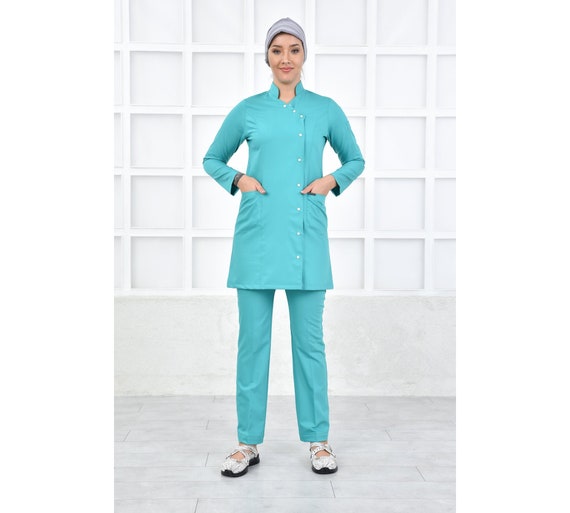 Muslim Scrubs Uniform Turquoise Green Nurse Uniform Dentist Etsy