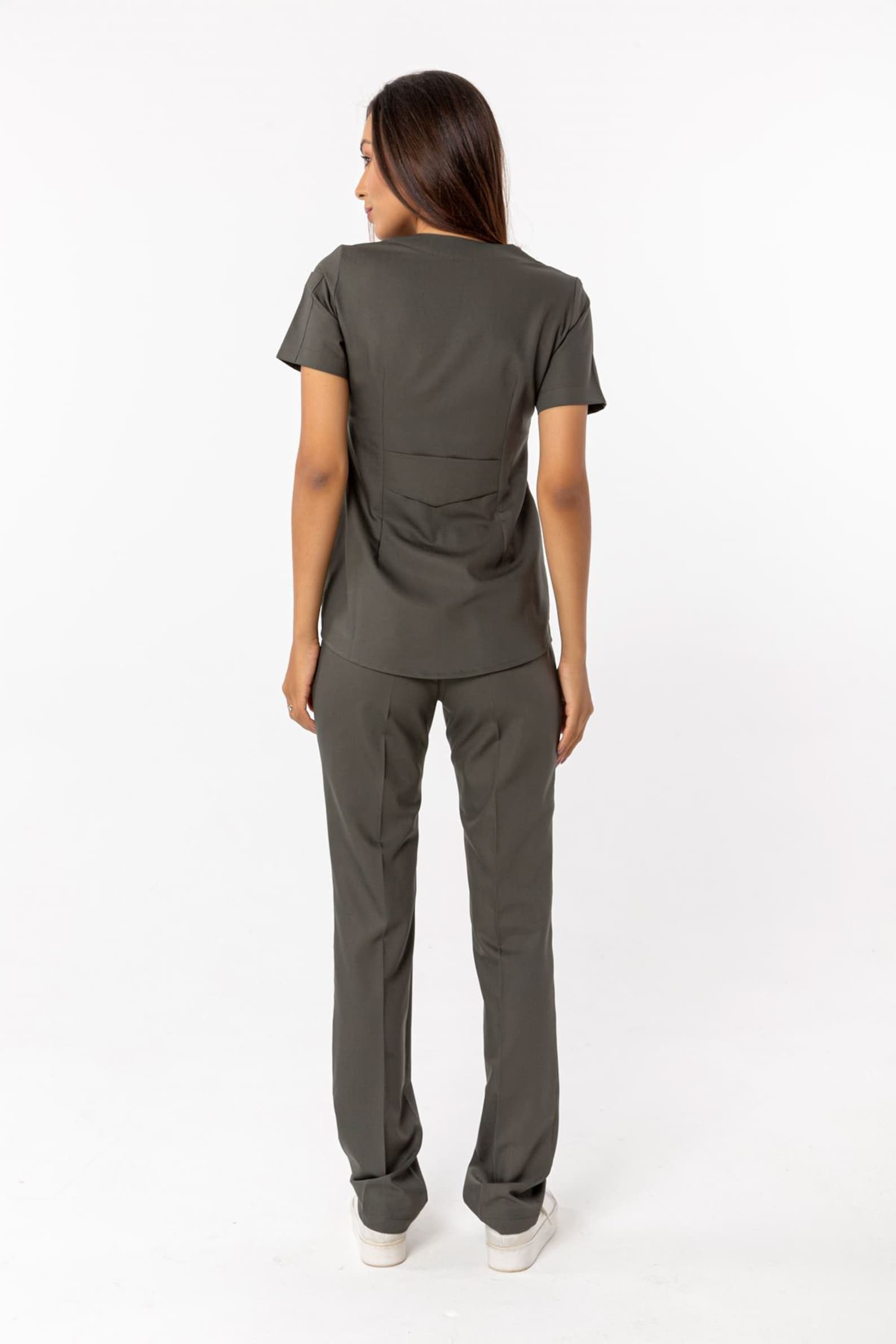 Comfortable Dark Khaki Scrub Set Nurse Uniformelasticated Etsy