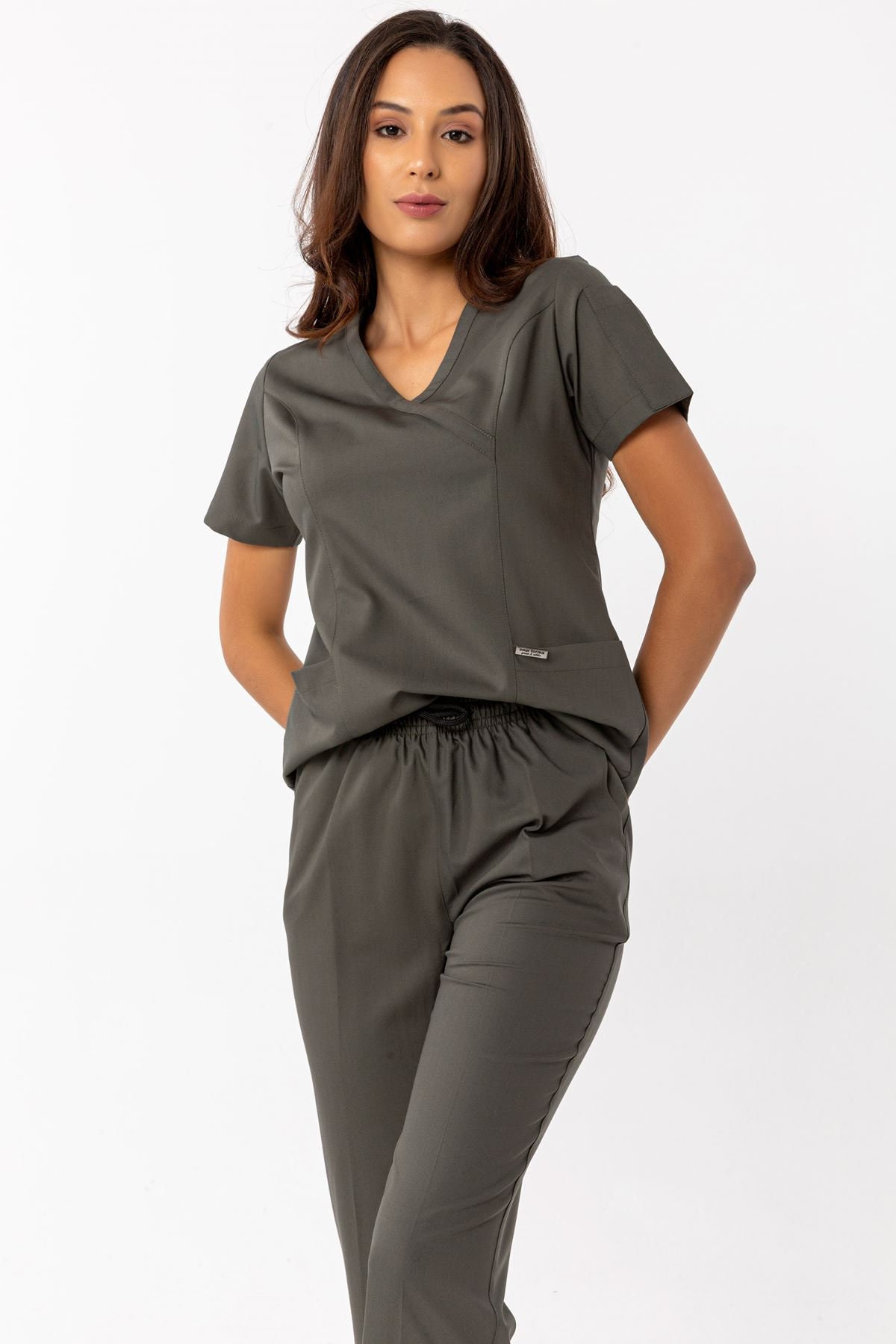 Comfortable Dark Khaki Scrub Set Nurse Uniformelasticated Etsy
