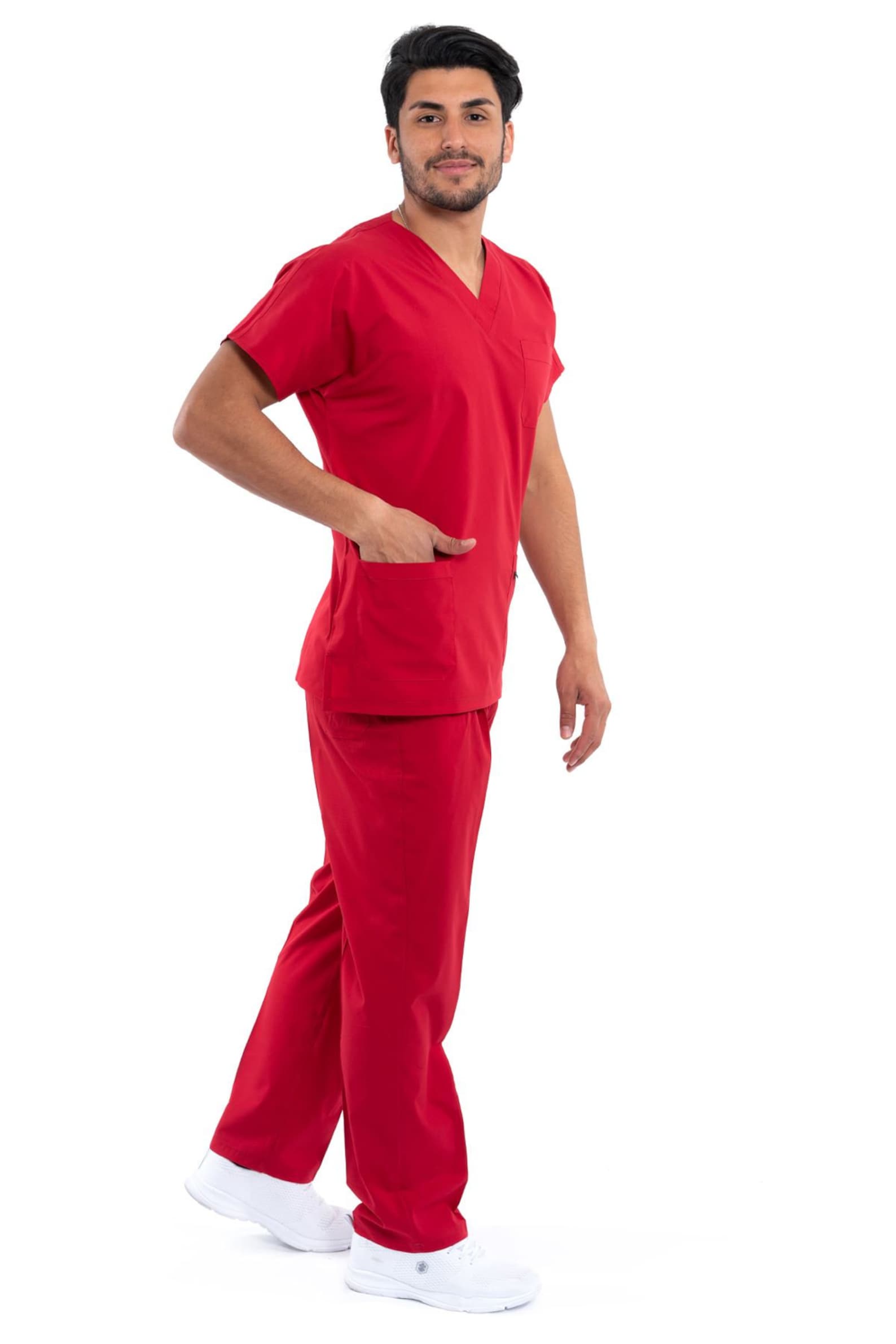 Men's Red Scrub Set Easy Care Nurse Uniform Custom Etsy