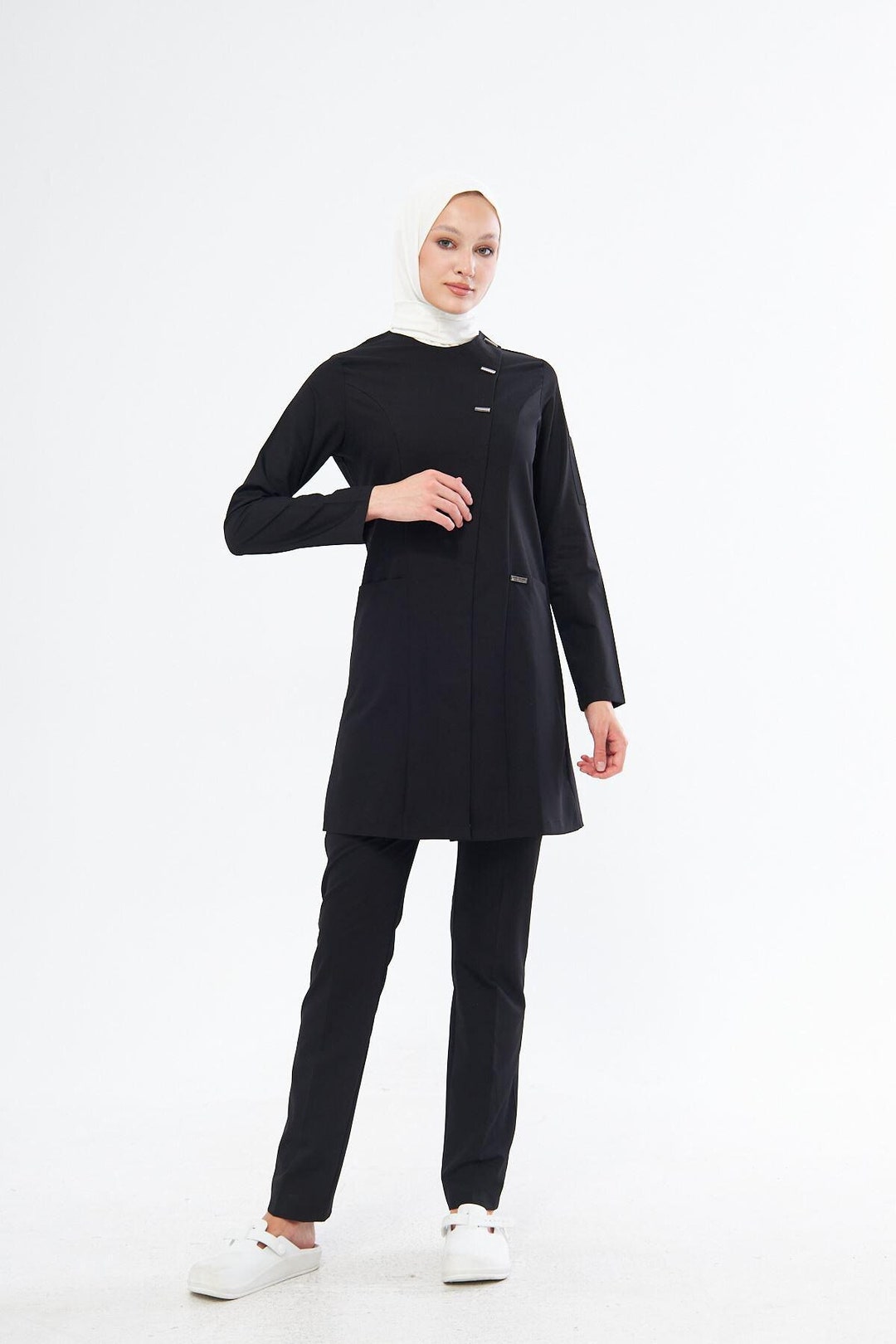 Modest Black Scrubs - Long Sleeve Medical Uniform for Professional ...