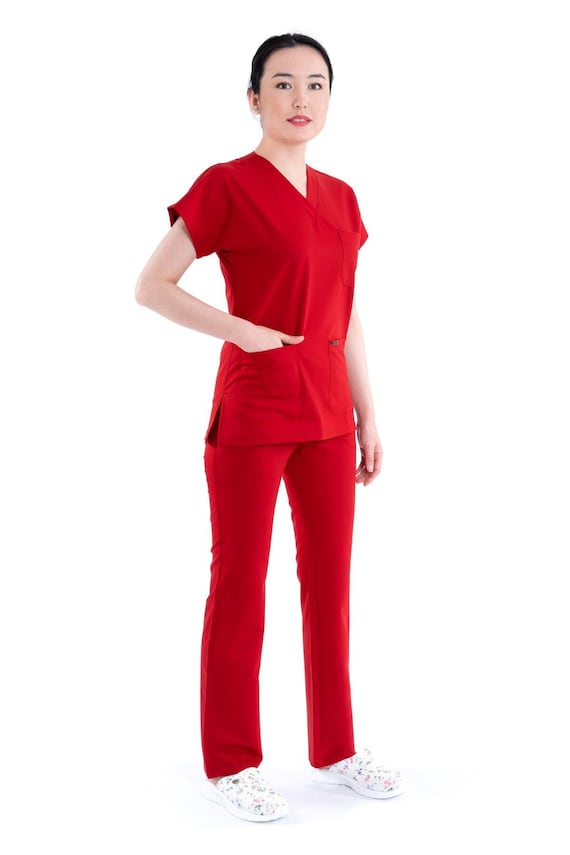 red dress medical Comfortable Red Nurse Scrub Set, Nurse Uniform, Custom Scrub, Nurse Uniform  Dress, Medical Scrub for Woman, Light Scrub Set,bt1024lv