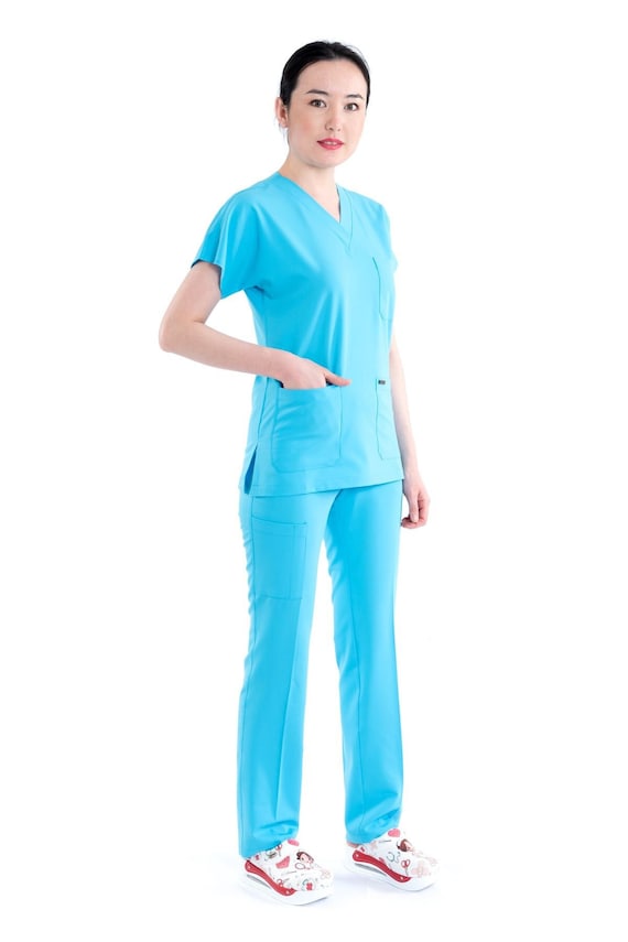 Soft Turquoise Blue Nurse Scrub Set, Nurse Uniform, Custom Scrub, Nurse Uniform Dress, Medical Scrub For Woman, Light Scrub Set, BT1010LV Soft Turquoise Blue Nurse Scrub Set, Nurse Uniform, Custom Scrub, Nurse Uniform Dress, Medical Scrub For Woman, Light Scrub Set, BT1010LV