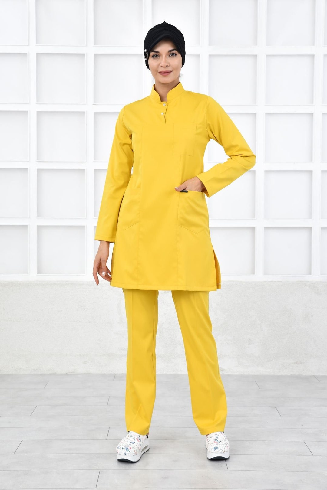 Scrub Set Yellow Uniform Scrub Dress Nurse Pharmacist Etsy