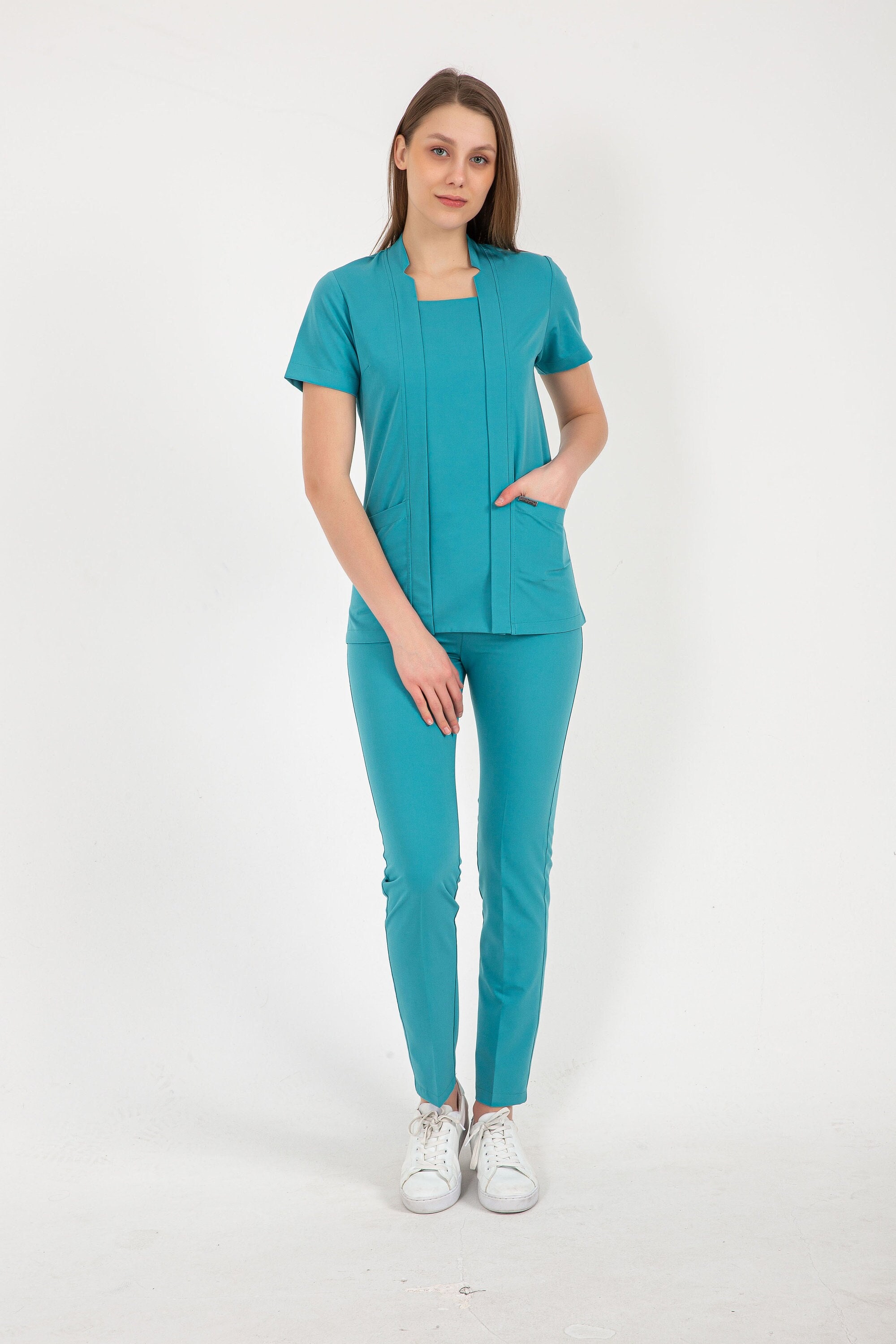 Turquoise Green Scrub Set,nurse Scrub, Medical Scrub Uniform Scrub for Set - Tops, Scrub Woman,soft Woman, Etsy Scrub Dress, Scrub, Scrub, SQRCLR