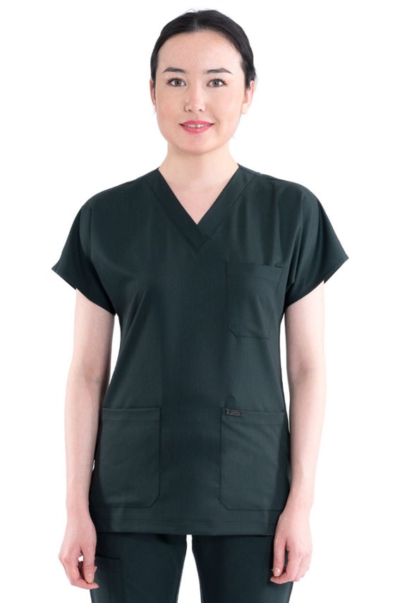 Hunter Green Nurse Scrub Top Only, Medical Uniform,Personalized Nurse Dress, Doctor Surgeon Patient Care Uniform,LVN LPN EMT, BU1013LV