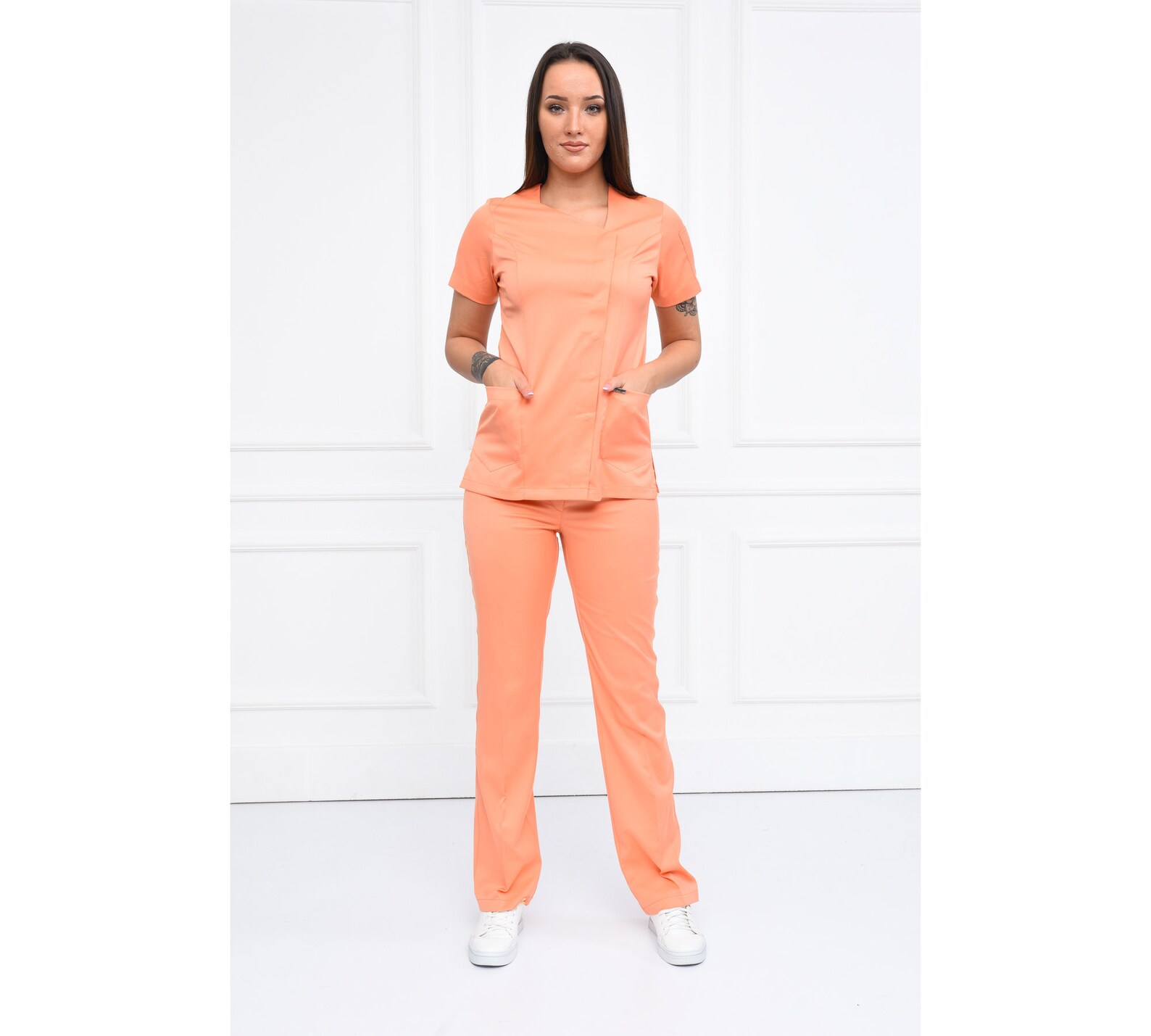 Embroidered Women's Salmon Color Medical Scrub Set with Etsy
