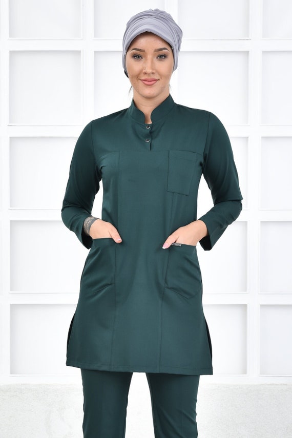 green hospital dress Scrub Top Only, Emerald Uniform, Scrub Dress, Nurse Pharmacist Uniform, Women's Uniform, YHKM1037-TOP lx