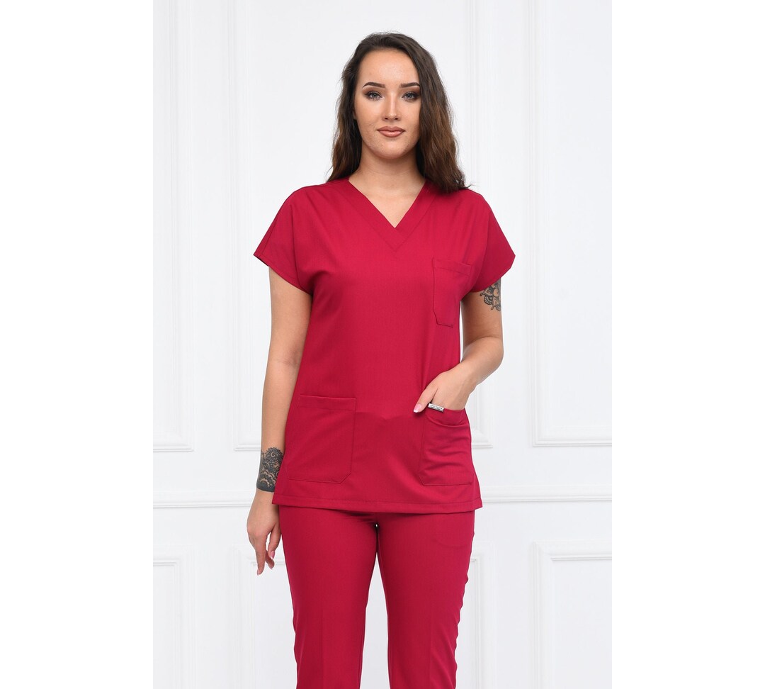 Nurse Scrubs Top Only, Personalized Customizable Embroidered Women’s