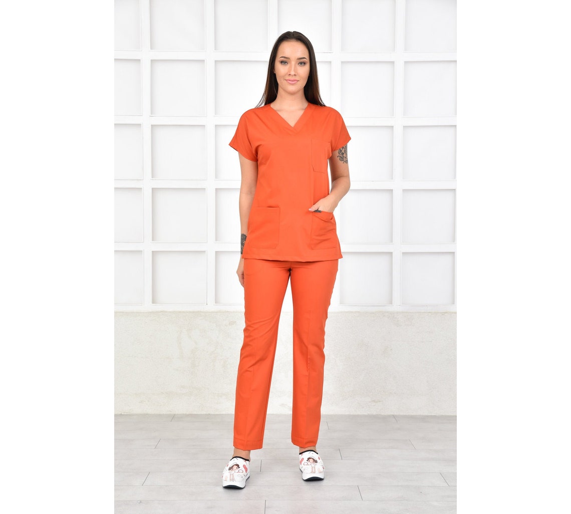 Dark Orange Scrub Uniform With Personalizationadd Your Own Etsy UK