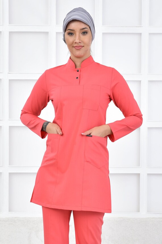 pink scrub dress Essential 4 Way Stretch Scrub Uniform Set - Hot Pink
