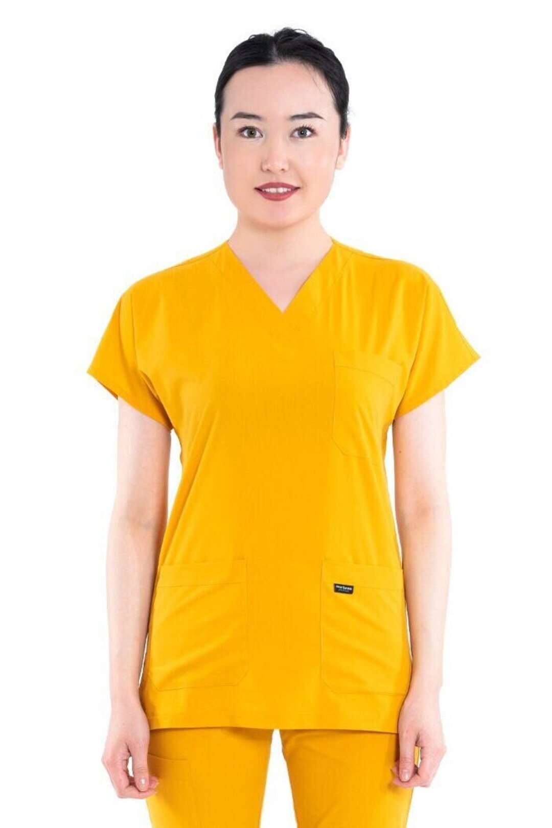 Personalized Mustard Color Scrub Top Only, Nurse Dress, Medical Uniform