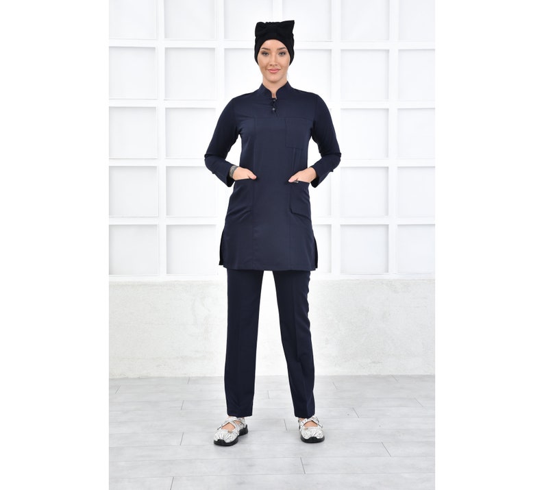 Muslim Scrubs Uniform Dark Blue Nurse Uniform Dentist Doctor Etsy