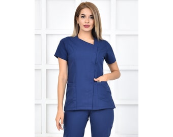 Nurse Scrubs Top Only, Personalized Customizable Embroidered Women's Medical Parliament Blue Scrubs Top for Nurses, WHT1050-TOP