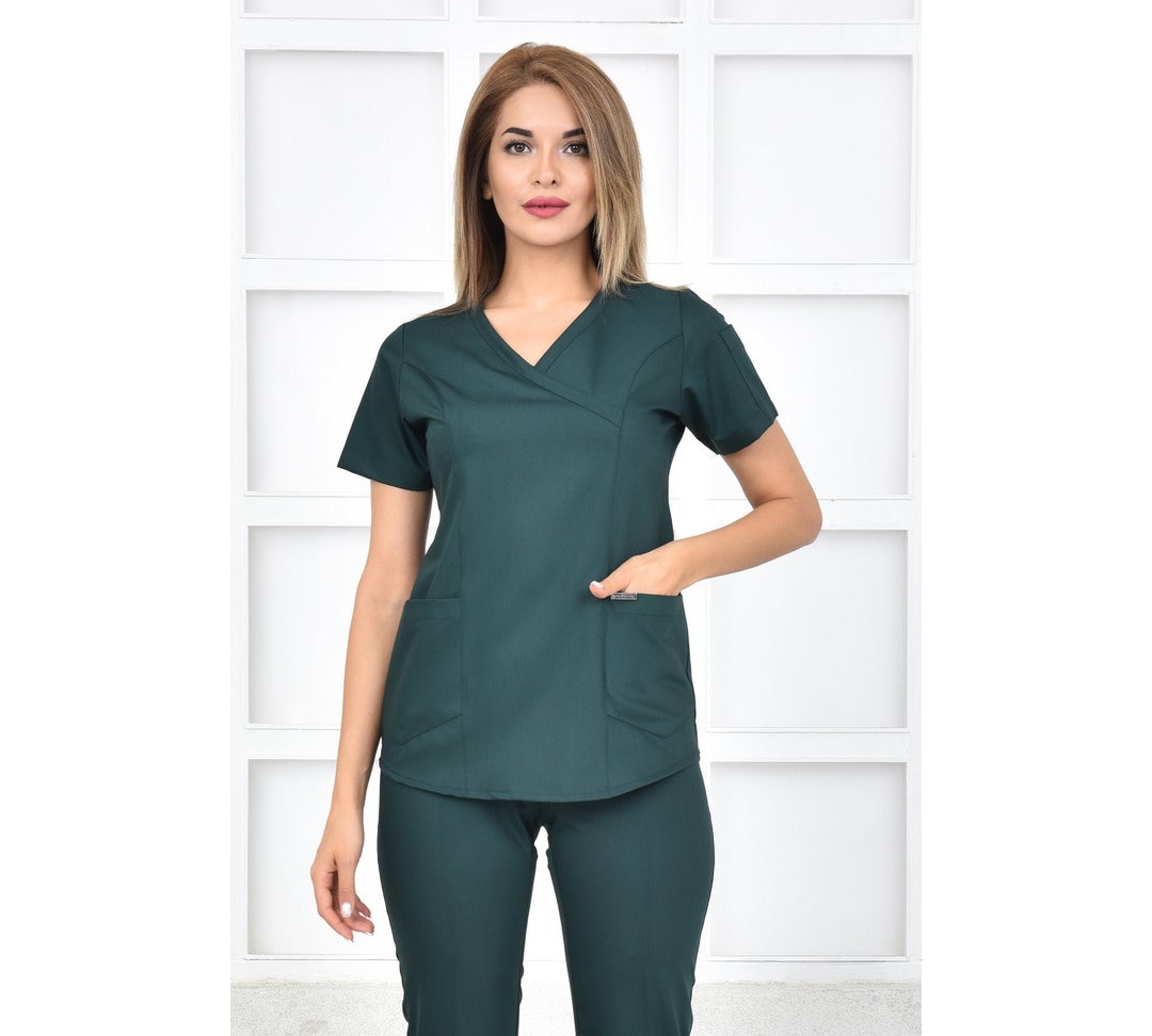 Uniforme de enfermera personalizado, bordado, color verde
